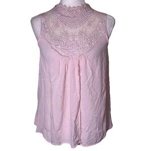 Women Pink Crochet Lace High Neck Tank Flowy Fairy Balletcore Romantic Size Med